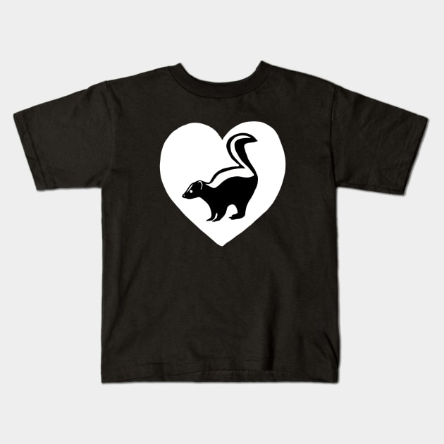 Skunk Heart White for Skunk Lovers Kids T-Shirt by Mochi Merch